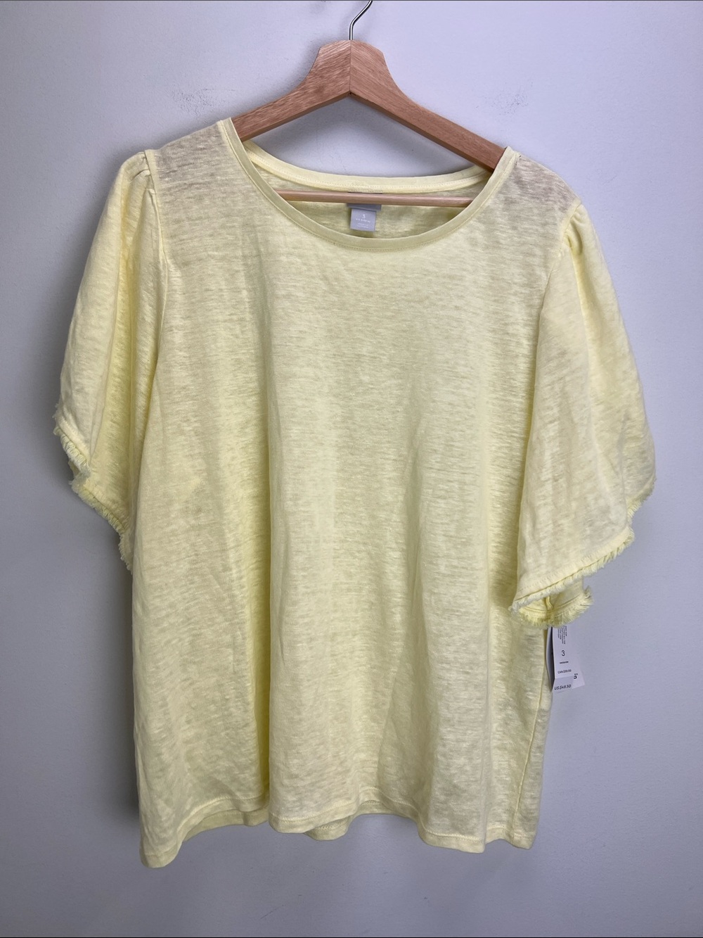Chicos Linen Flutter Sleeve Tee Knit Top Mellow Lime Yellow Womens XL 16 Beachy